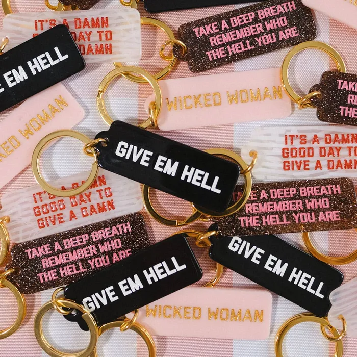 Golden Gems Give Em Hell Rectangle Keytag Earrings