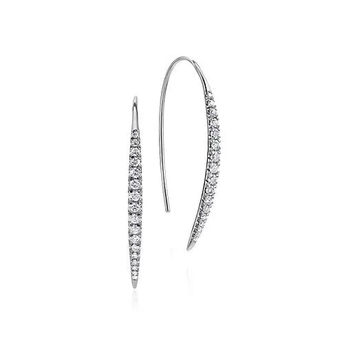 GABRIEL CO Earrings 14K White Gold Tapered Diamond Fish Wire Drop Earrings