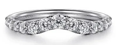 GABRIEL CO Rings Chambery Curved 14K White Gold French Pave Diamond Wedding Band 05 ct