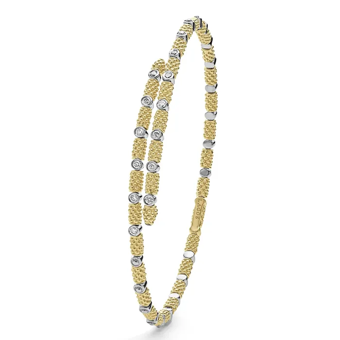 LAGOS Bracelets Signature Caviar 18K Gold and Diamond Superfine Cuff Bracelet