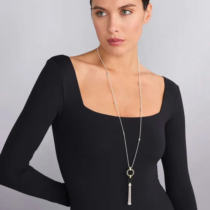 LAGOS Necklaces Black Caviar TwoTone Black Ceramic Tassel Pendant Necklace