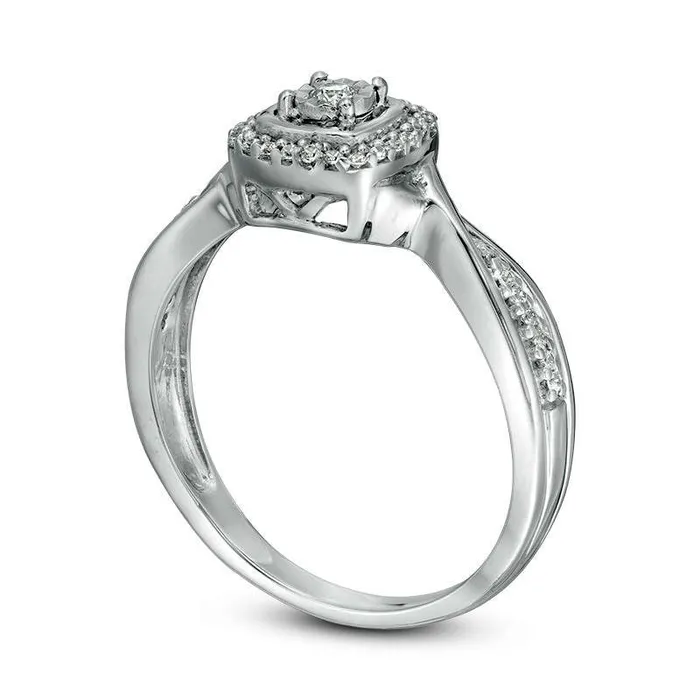 017 CT TW Natural Diamond Cushion Frame Twist Shank Promise Ring in Sterling Silver Goldia Rings 017 CT TW Natural Diamond Cushion Frame Twist Shank Promise Ring in Sterling Silver Goldia Rings