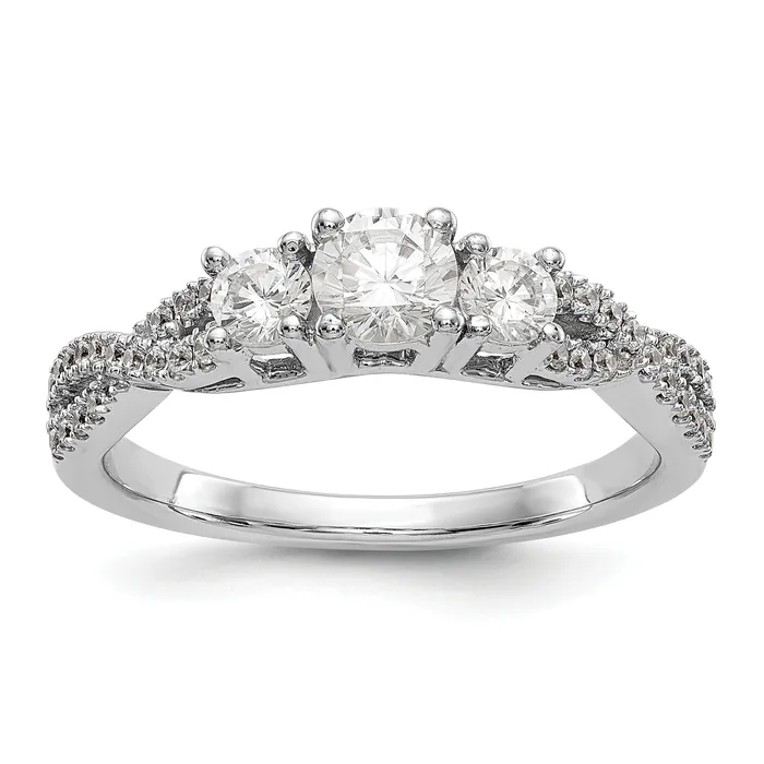 017ct CZ Solid Real 14K White Gold 3Stone Engagement Ring Goldia Rings