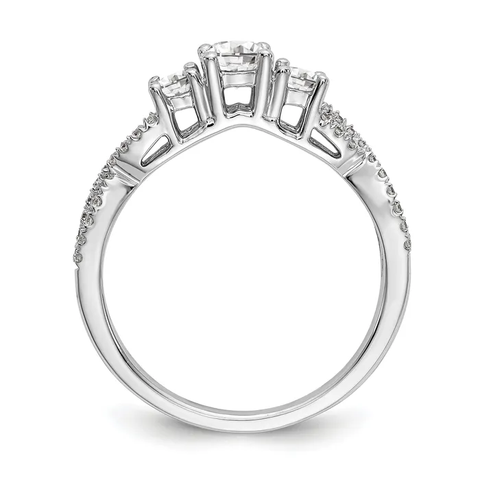 017ct CZ Solid Real 14K White Gold 3Stone Engagement Ring Goldia Rings