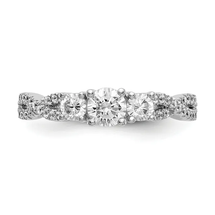 017ct CZ Solid Real 14K White Gold 3Stone Engagement Ring Goldia Rings