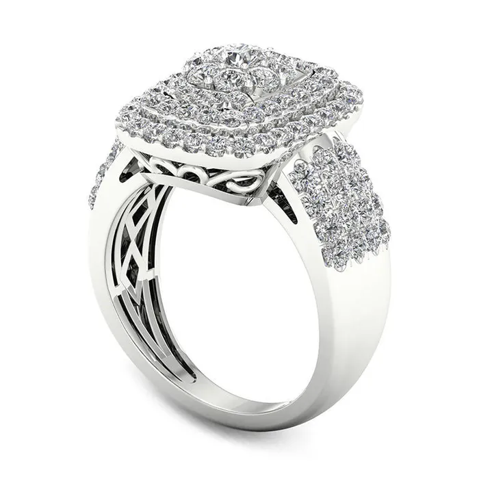 15 CT TW Natural Diamond Rectangle Frame MultiRow Ring in Solid 10K White Gold Goldia Rings