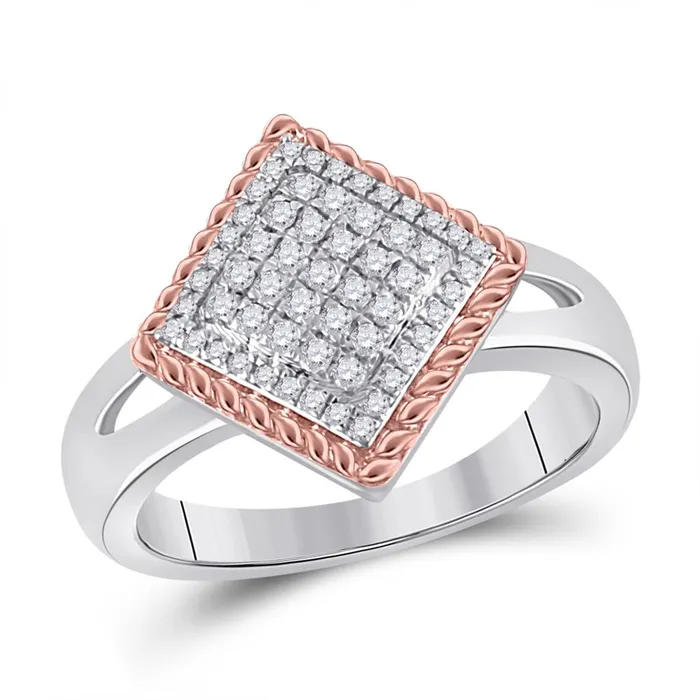 10k Twotone Gold Round Diamond Rope Offset Square Cluster Ring 14 Cttw gndatlanta Rings 10k Twotone Gold Round Diamond Rope Offset Square Cluster Ring 14 Cttw gndatlanta Rings