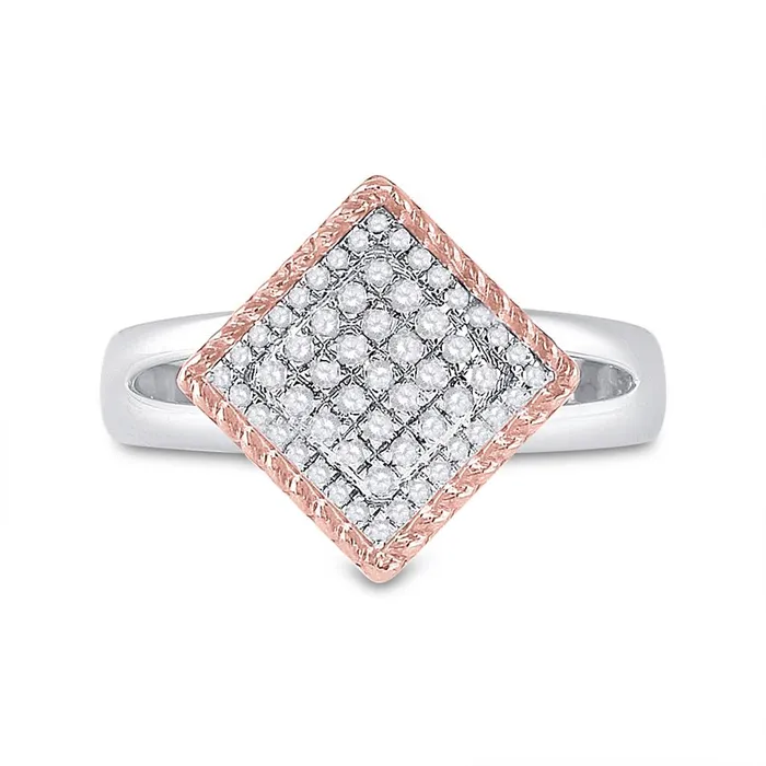 10k Twotone Gold Round Diamond Rope Offset Square Cluster Ring 14 Cttw gndatlanta Rings