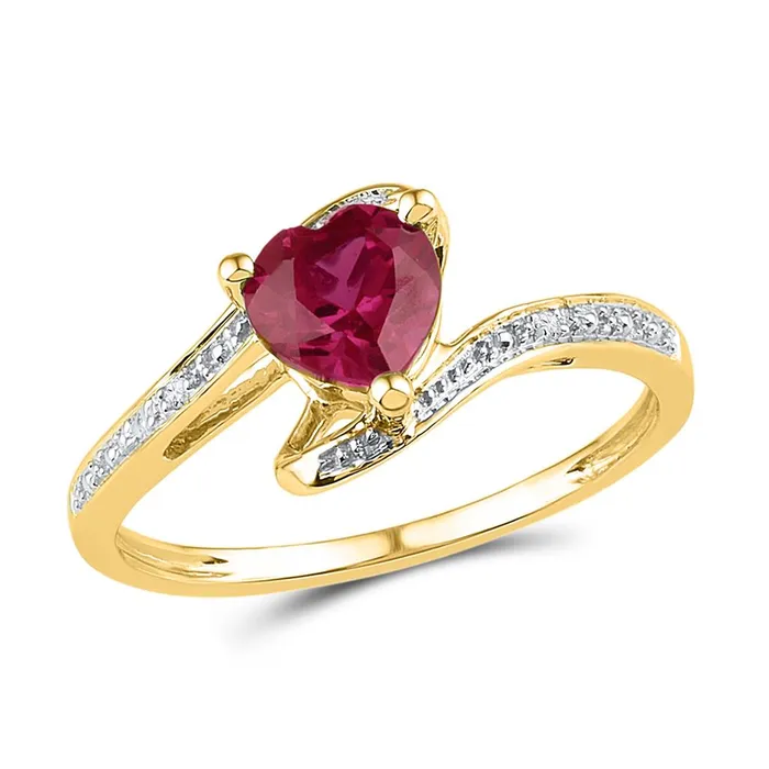 10k Yellow Gold Heart Created Ruby Solitaire Diamondaccent Ring 1 Cttw gndatlanta Rings 10k Yellow Gold Heart Created Ruby Solitaire Diamondaccent Ring 1 Cttw gndatlanta Rings