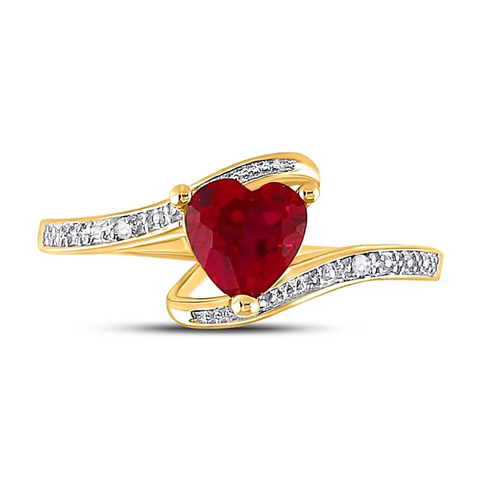 10k Yellow Gold Heart Created Ruby Solitaire Diamondaccent Ring 1 Cttw gndatlanta Rings