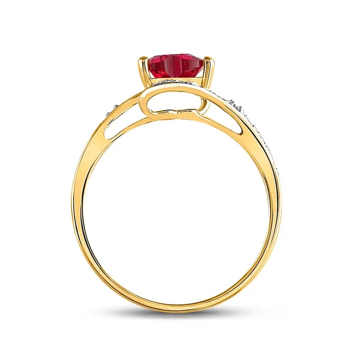 10k Yellow Gold Heart Created Ruby Solitaire Diamondaccent Ring 1 Cttw gndatlanta Rings