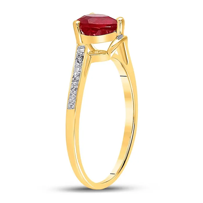 10k Yellow Gold Heart Created Ruby Solitaire Diamondaccent Ring 1 Cttw gndatlanta Rings