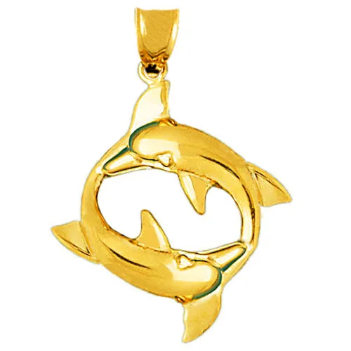14K Gold 30MM Encircled Dolphins Pendant Goldia PreStyled Sets