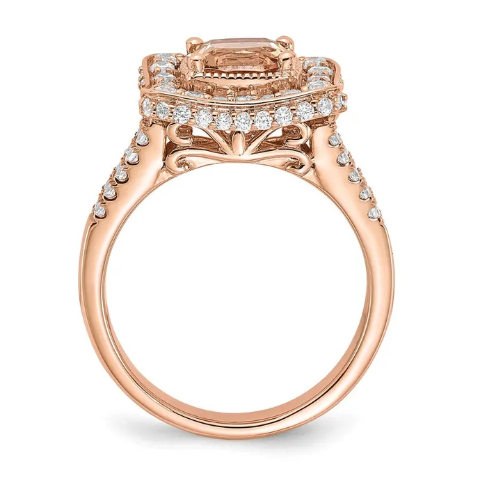 14k Rose Gold Morganite Real Diamond Halo Engagement Ring Goldia Rings
