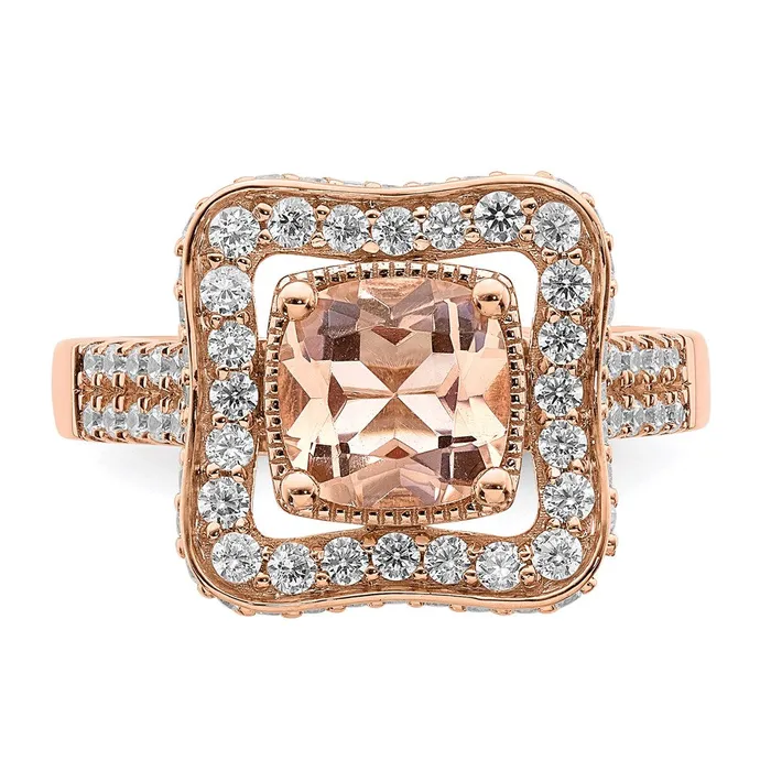 14k Rose Gold Morganite Real Diamond Halo Engagement Ring Goldia Rings