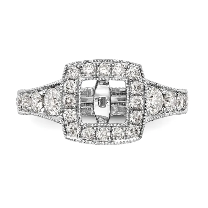 14K White Gold Peg Set Diamond Cushion Halo CZ Engagement Ring Goldiacom Rings