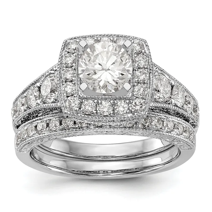 14K White Gold Peg Set Diamond Cushion Halo CZ Engagement Ring Goldiacom Rings