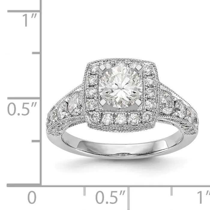 14K White Gold Peg Set Diamond Cushion Halo CZ Engagement Ring Goldiacom Rings