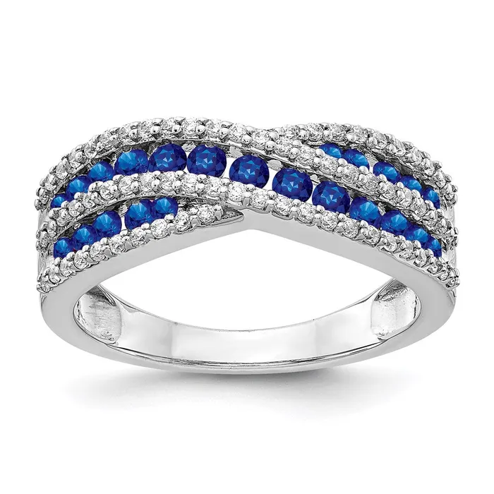 14k White Gold Real Diamond and Sapphire Fancy Ring Goldia Rings