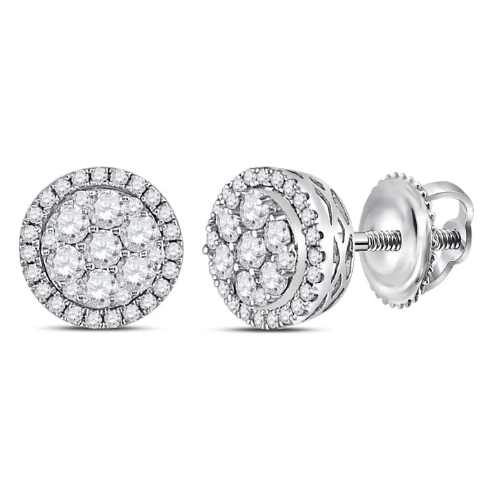 14k White Gold Round Diamond Flower Halo Cluster Earrings 12 Ctw gndatlanta Earrings