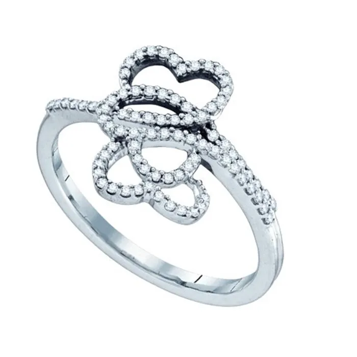 14k White Gold Round Diamond Slender Double Heart Ring 15 Cttw gndatlanta Rings 14k White Gold Round Diamond Slender Double Heart Ring 15 Cttw gndatlanta Rings