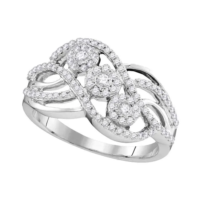 14k White Gold Round Diamond Triple Cluster Openwork Strand Ring 12 Cttw gndatlanta Rings 14k White Gold Round Diamond Triple Cluster Openwork Strand Ring 12 Cttw gndatlanta Rings