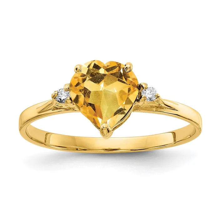 14K Yellow Gold 7mm Heart Citrine VS Real Diamond ring Goldiacom Rings