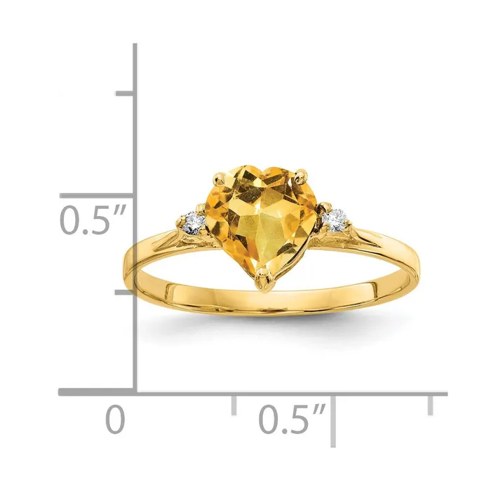 14K Yellow Gold 7mm Heart Citrine VS Real Diamond ring Goldiacom Rings