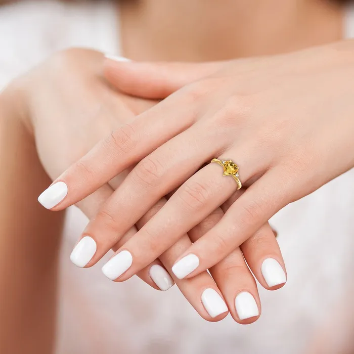 14K Yellow Gold 7mm Heart Citrine VS Real Diamond ring Goldiacom Rings