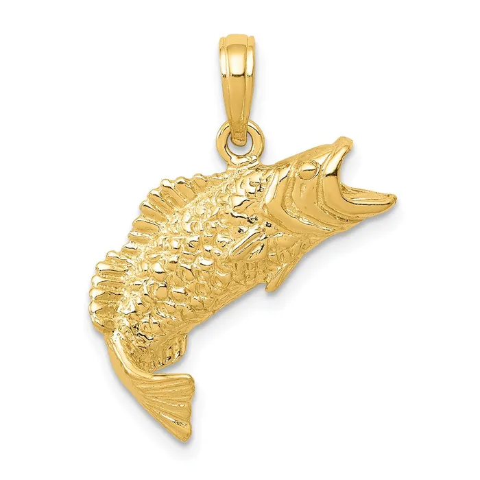14k Yellow Gold Gold Polished Textured Bass Fish Pendant Goldia PreStyled Sets
