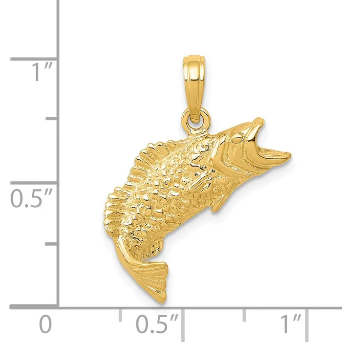 14k Yellow Gold Gold Polished Textured Bass Fish Pendant Goldia PreStyled Sets