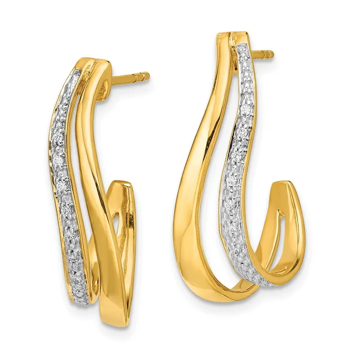 14k Yellow Gold wRhodium Real Diamond JHoop Post Earrings Goldia Earrings
