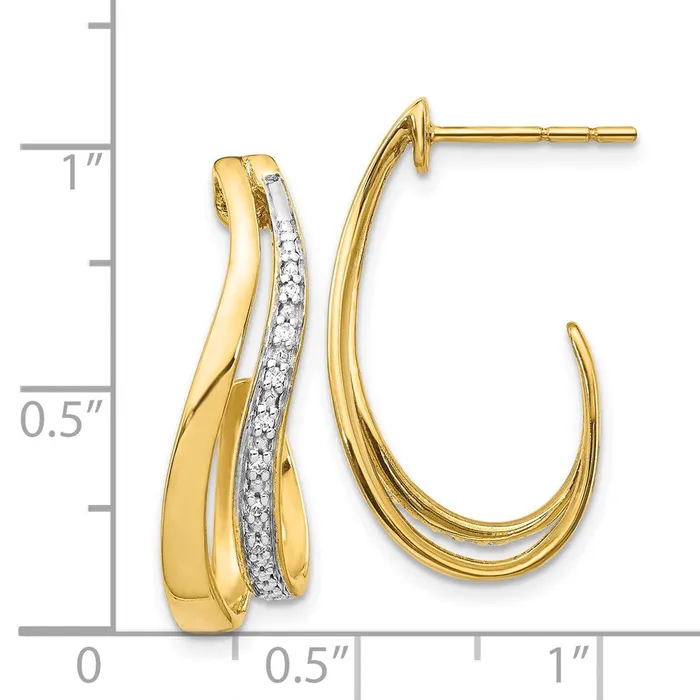 14k Yellow Gold wRhodium Real Diamond JHoop Post Earrings Goldia Earrings