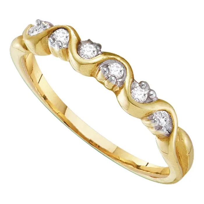 gndatlanta Rings 10k Yellow Gold Round Diamond Wavy Band Ring 110 Cttw
