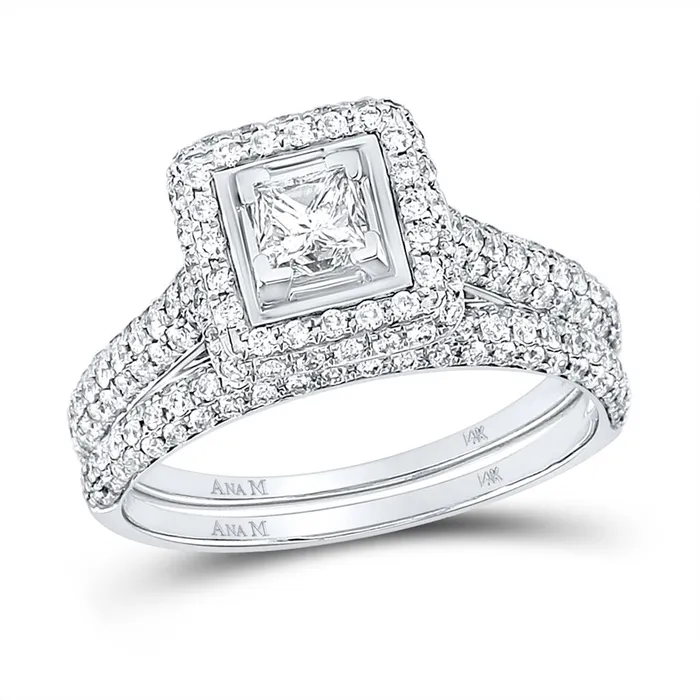 gndatlanta Rings 14k White Gold Princess Diamond Bridal Wedding Ring Set 114 Cttw Certified Size 5