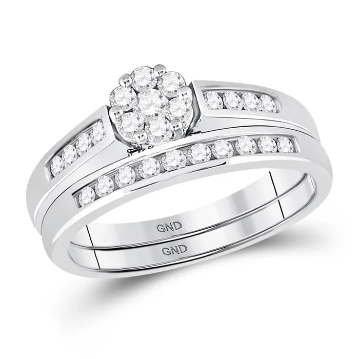 gndatlanta Rings 14k White Gold Round Diamond Flower Cluster Bridal Wedding Ring Set 12 Cttw gndatlanta Rings 14k White Gold Round Diamond Flower Cluster Bridal Wedding Ring Set 12 Cttw