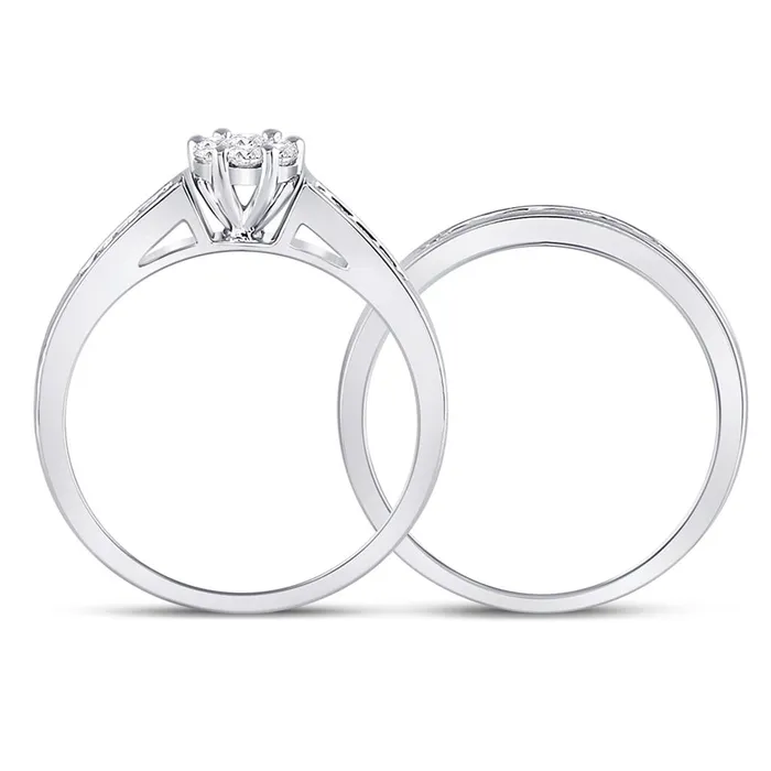 gndatlanta Rings 14k White Gold Round Diamond Flower Cluster Bridal Wedding Ring Set 12 Cttw