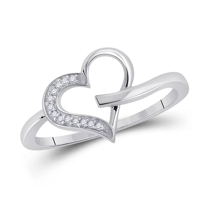 gndatlanta Rings 14k White Gold Round Diamond Heart Outline Ring 120 Cttw gndatlanta Rings 14k White Gold Round Diamond Heart Outline Ring 120 Cttw