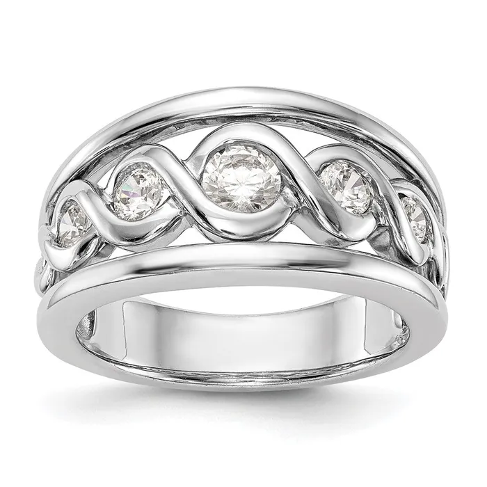 Goldiacom 14K White Gold Real Diamond Band Rings