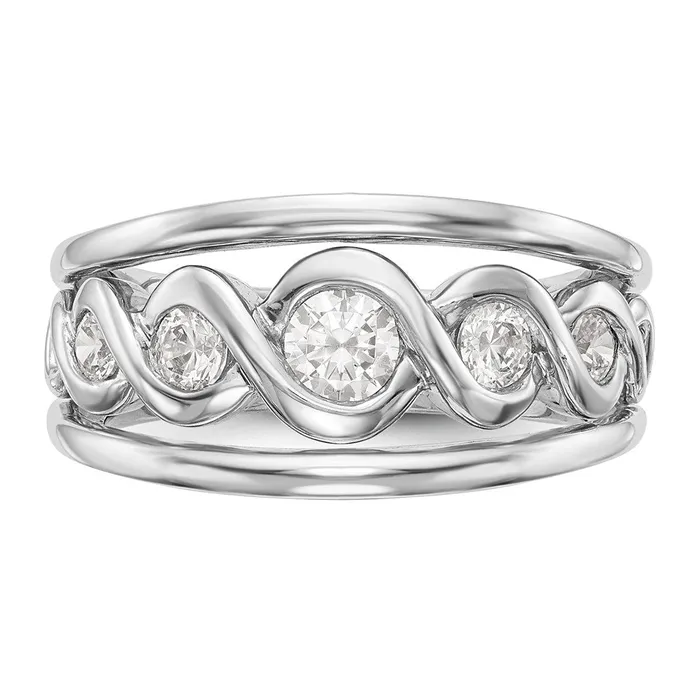 Goldiacom 14K White Gold Real Diamond Band Rings