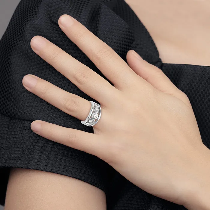 Goldiacom 14K White Gold Real Diamond Band Rings