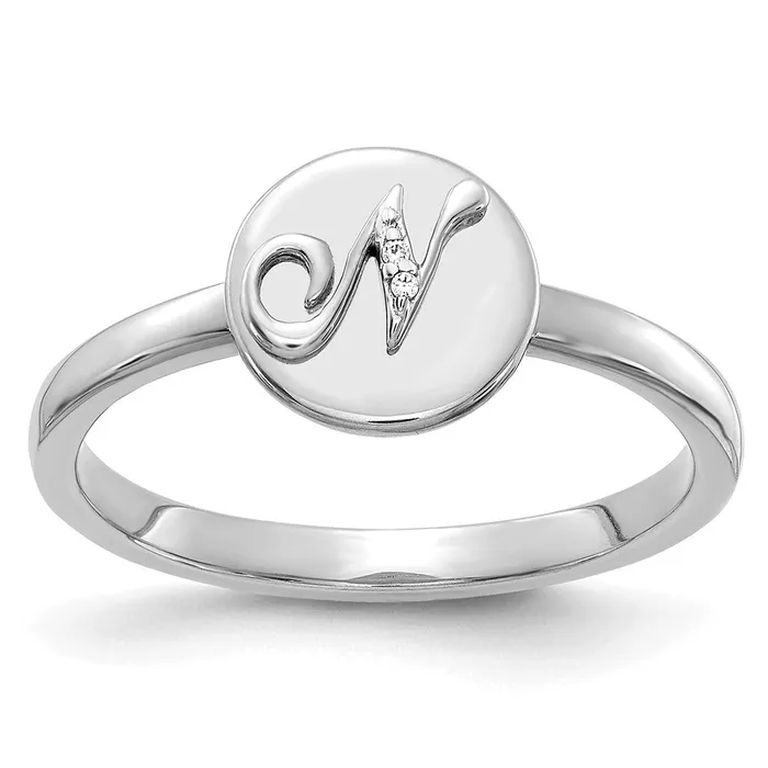 Goldiacom 14k White Gold Real Diamond Initial N Ring Rings