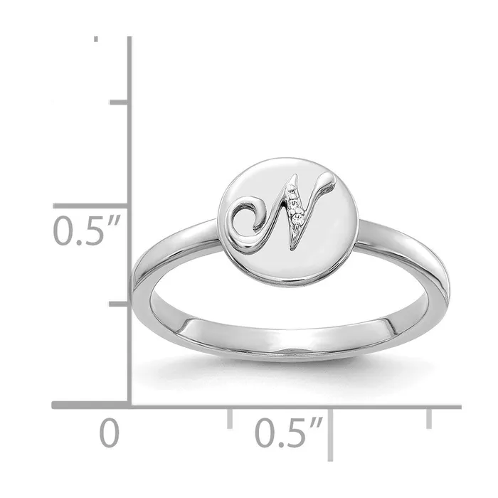 Goldiacom 14k White Gold Real Diamond Initial N Ring Rings