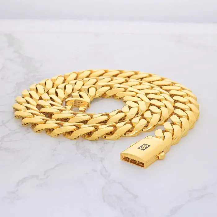 Goldiacom Necklaces 10k Yellow Gold Royal Monaco Miami Cuban Link Curb 15mm Mens Chain Necklace 22