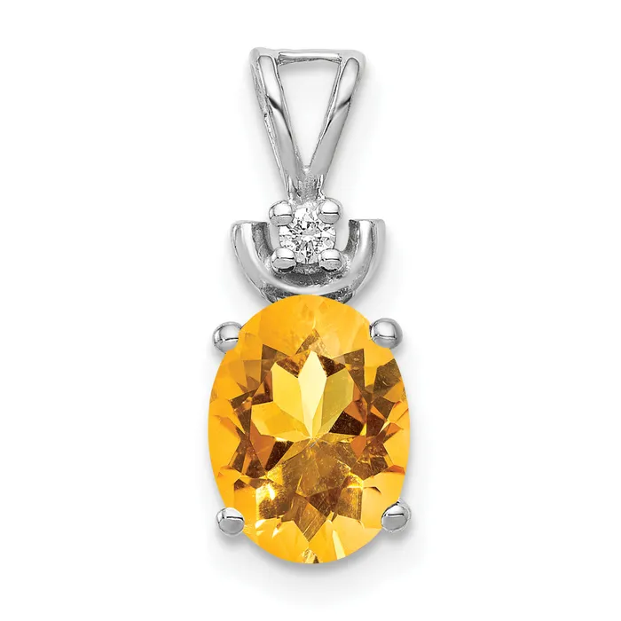 Goldiacom Necklaces 14k White Gold 8x6mm Oval Citrine AA Diamond Pendant