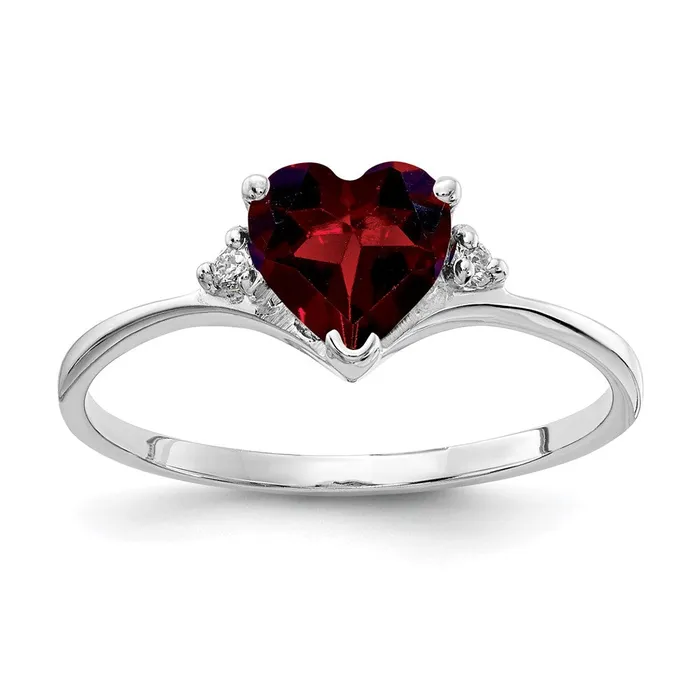 Goldiacom Rings 14k White Gold 6mm Heart Garnet A Real Diamond ring