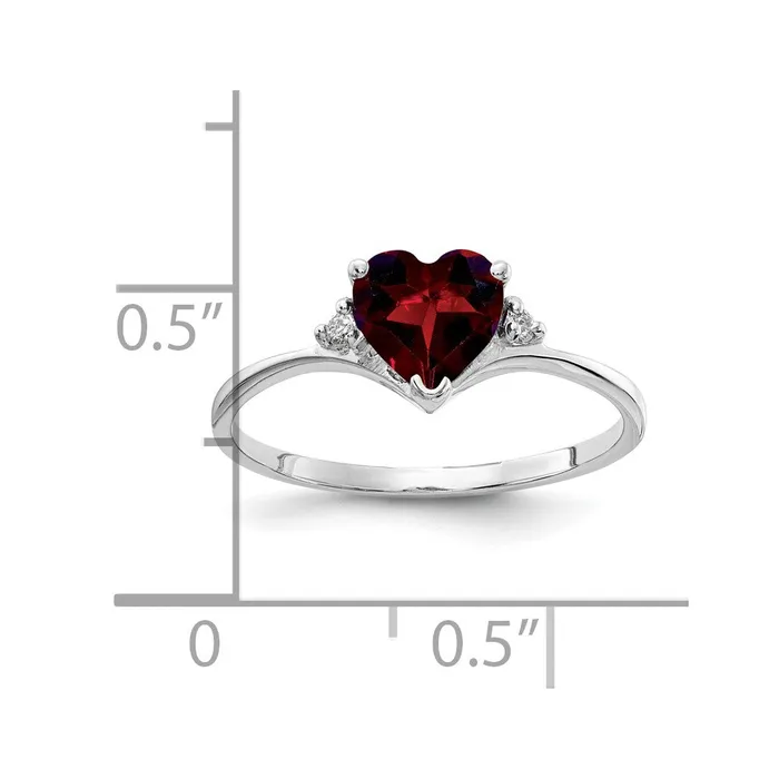 Goldiacom Rings 14k White Gold 6mm Heart Garnet A Real Diamond ring