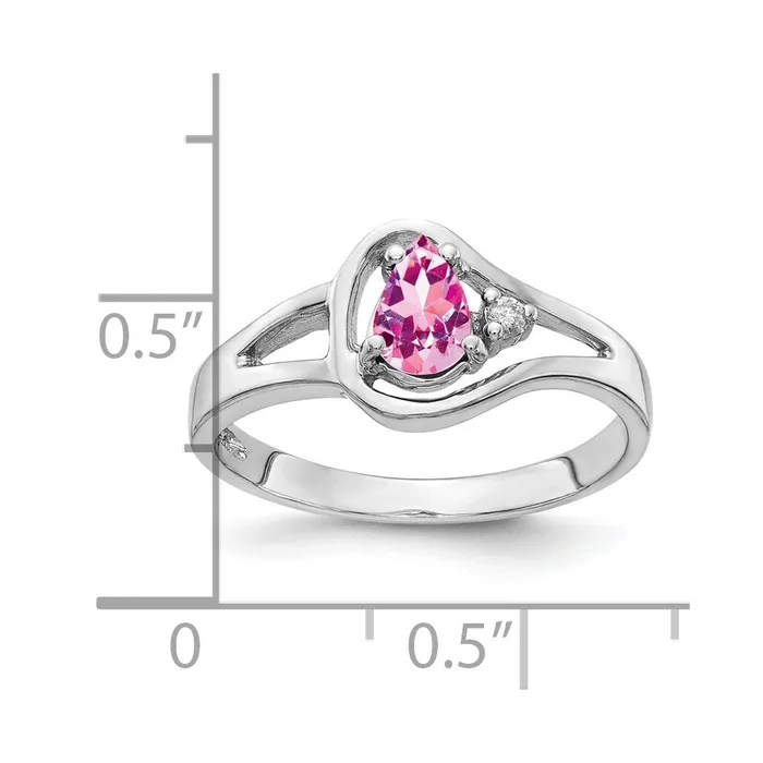Goldiacom Rings 14k White Gold 6x4mm Pear Pink Sapphire VS Real Diamond ring