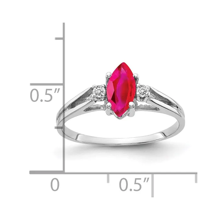Goldiacom Rings 14k White Gold 8x4mm Marquise Ruby AA Real Diamond ring