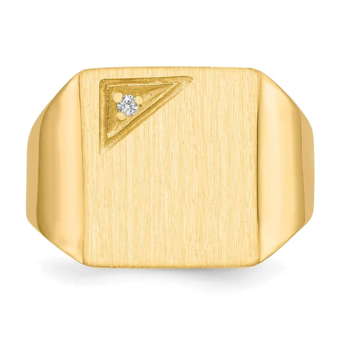 Goldiacom Rings 14K Yellow Gold 140x130mm Closed Back AAA Real Diamond Mens Signet Ring